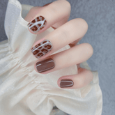 Vibeficant FlexFit Brown Press on Nails Short Squoval Leopard Print